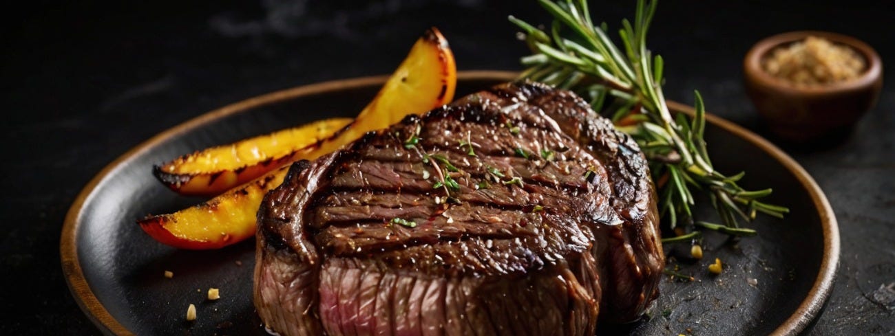 Steak and potato on a plate
